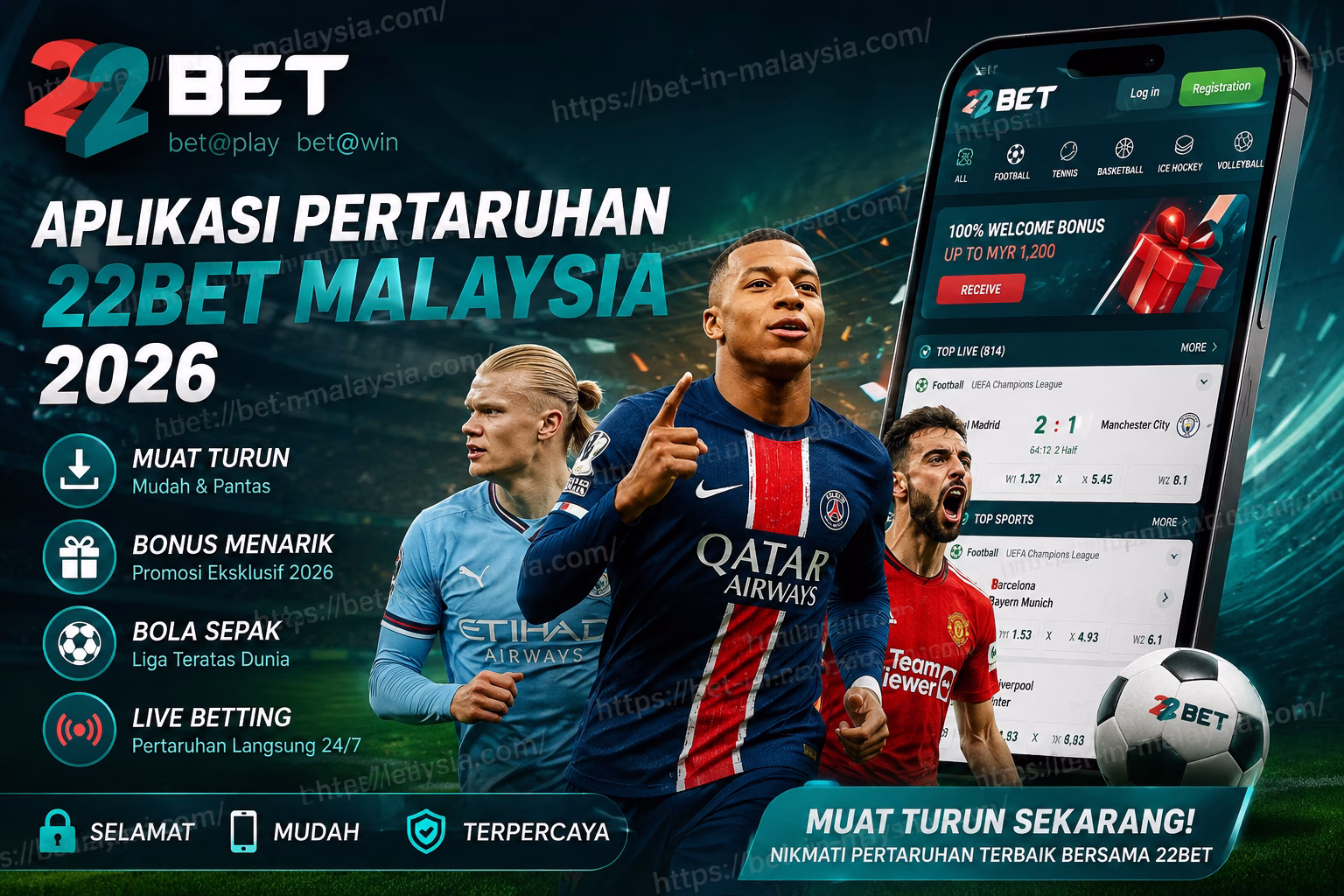 Aplikasi Pertaruhan 22Bet Malaysia 2026 Muat Turun, Bonus, Bola Sepak & Live Betting