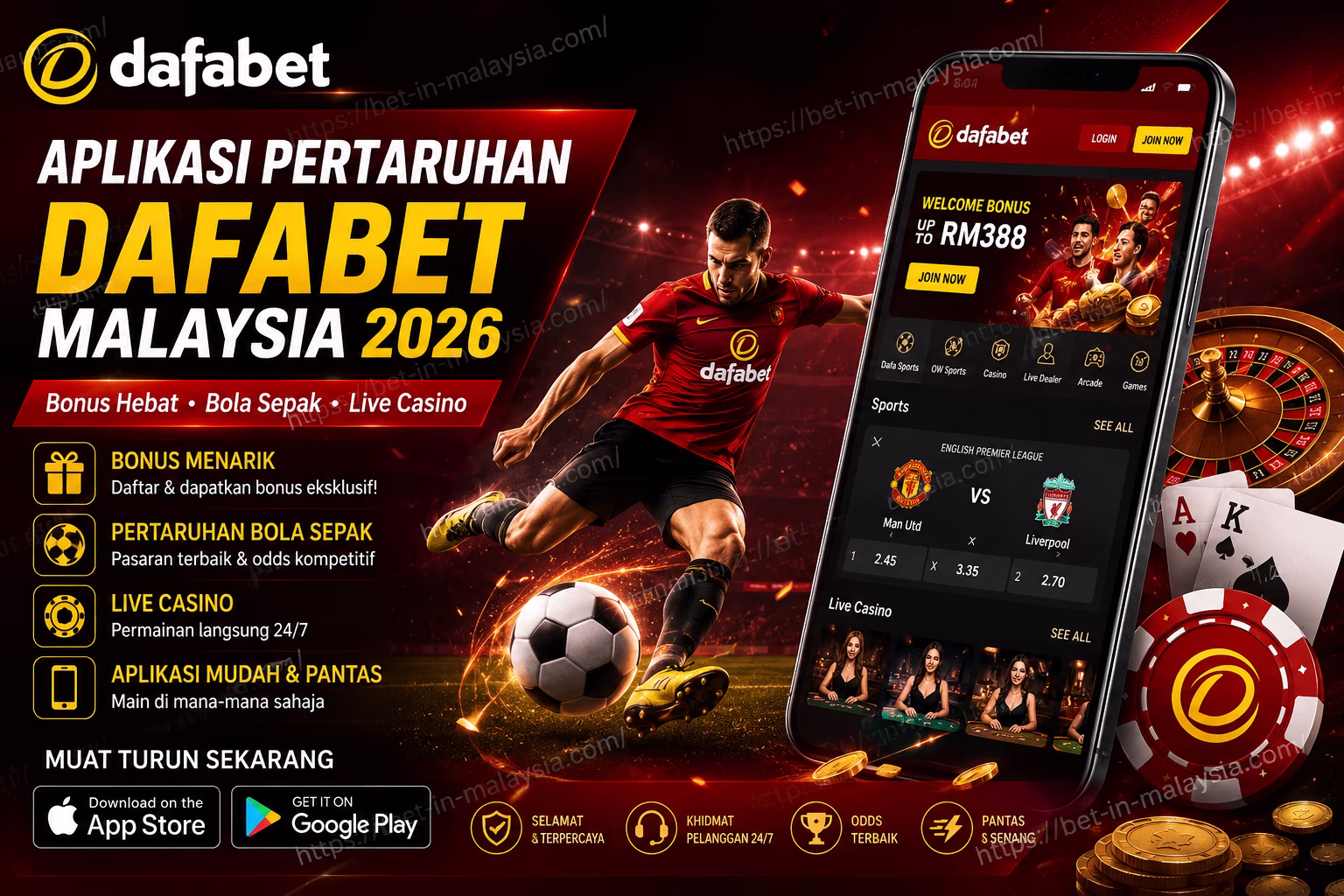 Aplikasi Pertaruhan Dafabet Malaysia 2026 Bonus, Bola Sepak & Live Casino