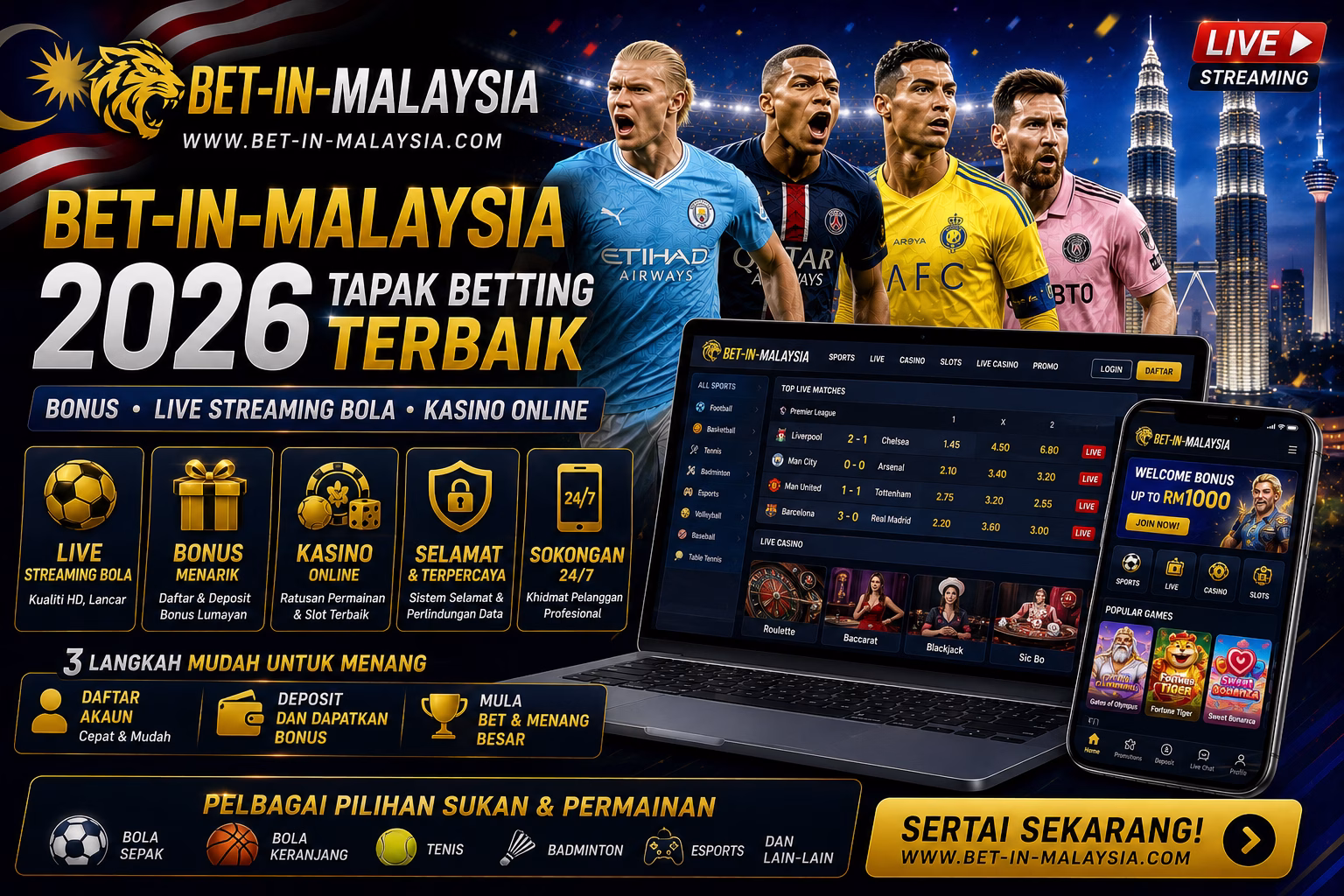 Bet In Malaysia 2026 – Tapak Pertaruhan Sukan & Kasino Online Terbaik