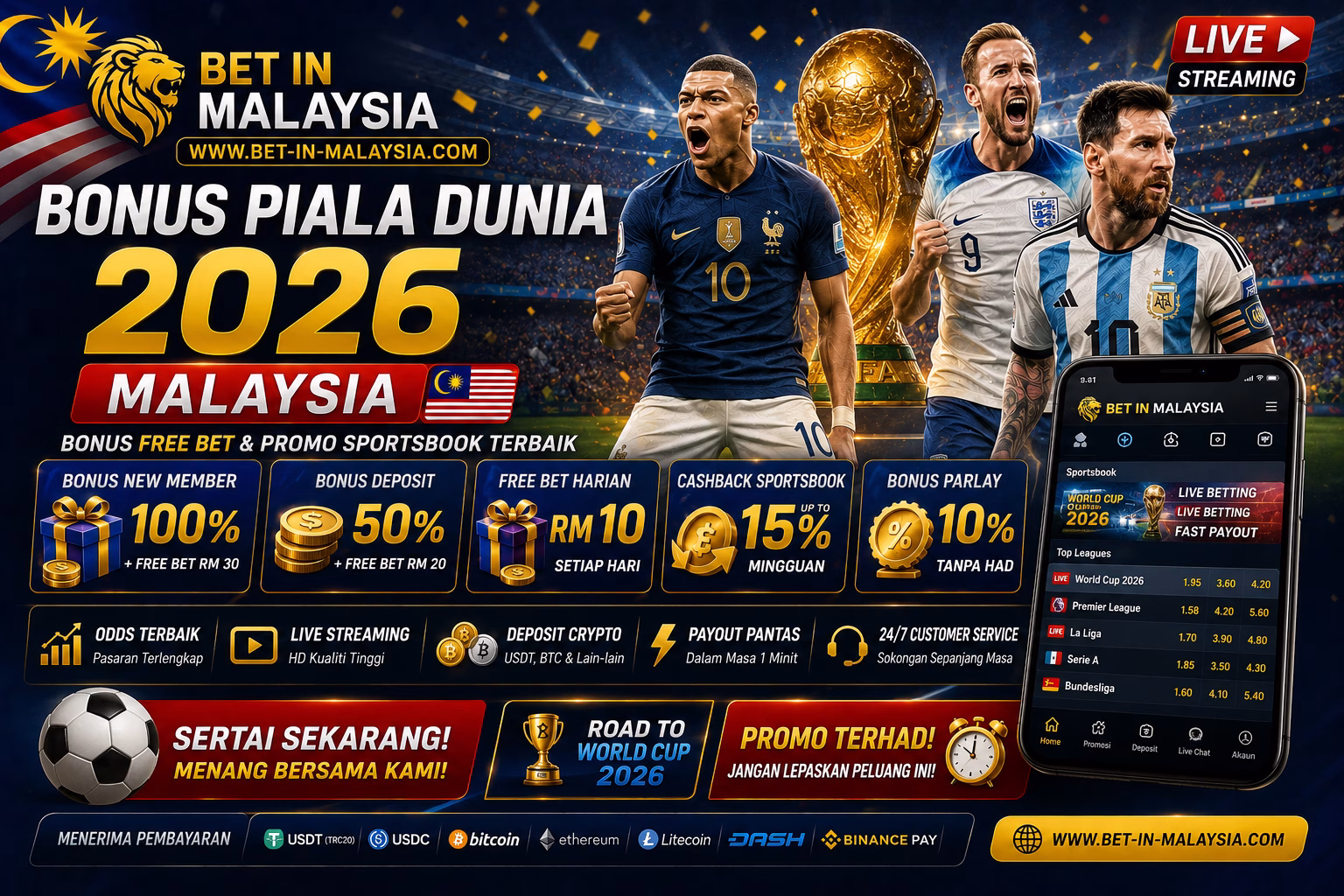 Bonus Piala Dunia 2026 Malaysia – Free Bet, Live Streaming & Promo Sportsbook