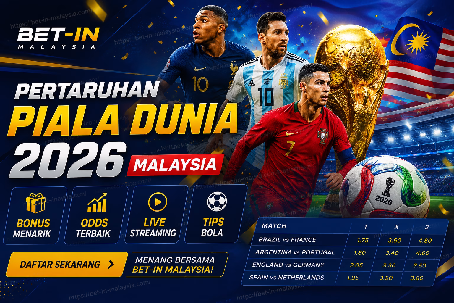 Pertaruhan Piala Dunia 2026 Malaysia Bonus, Odds, Live Streaming & Tips Bola