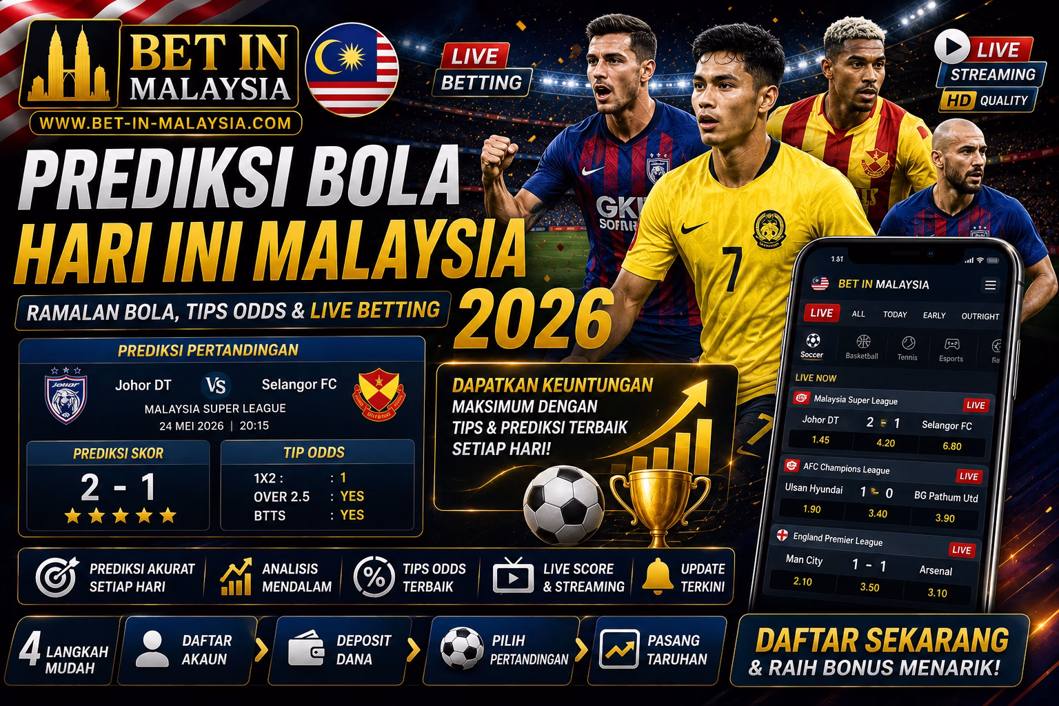 Prediksi Bola Hari Ini Malaysia 2026 – Tips Odds, Live Betting & Ramalan Bola