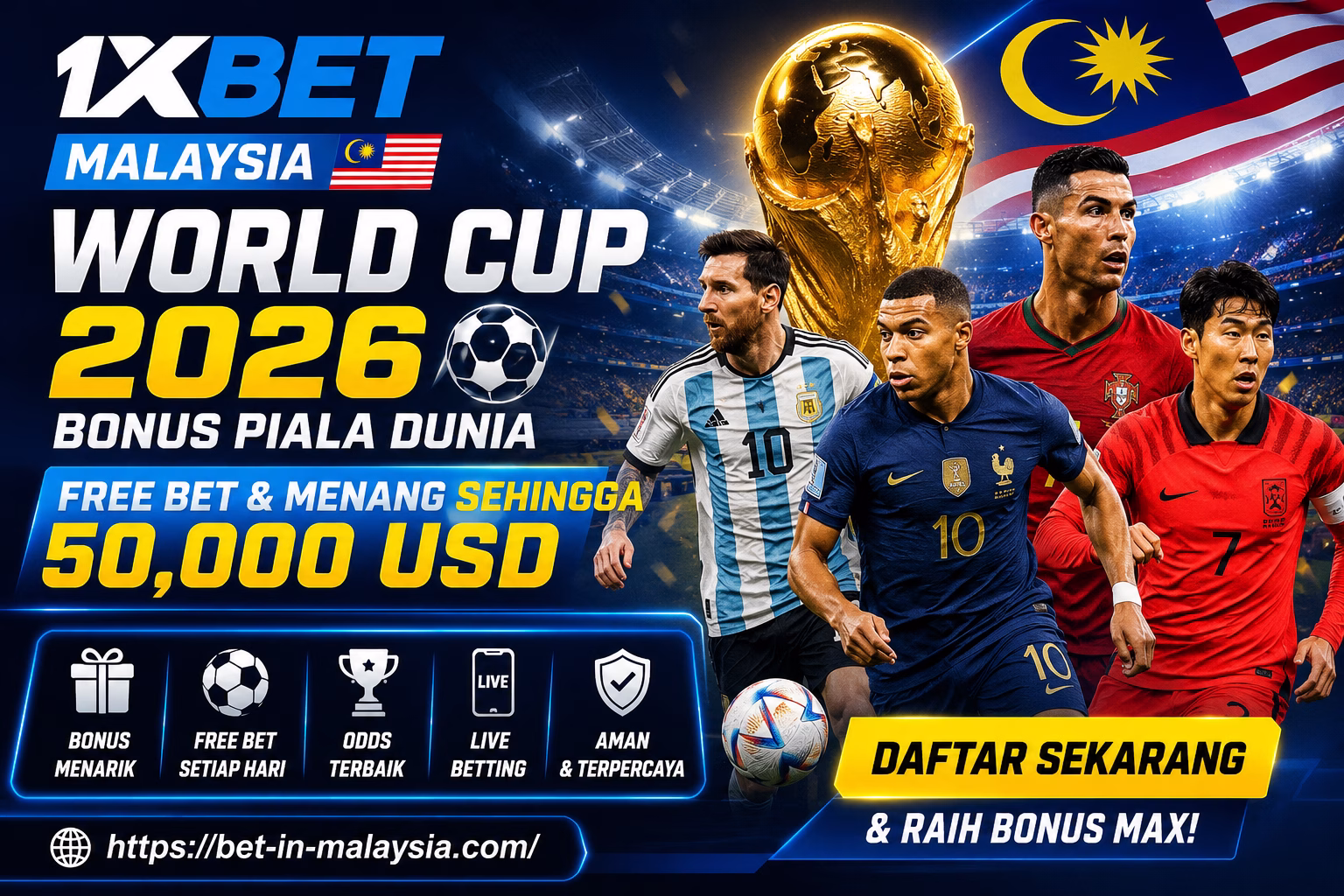 1xBet Malaysia World Cup 2026 Bonus Piala Dunia, Free Bet & Menang Sehingga 50,000 USD